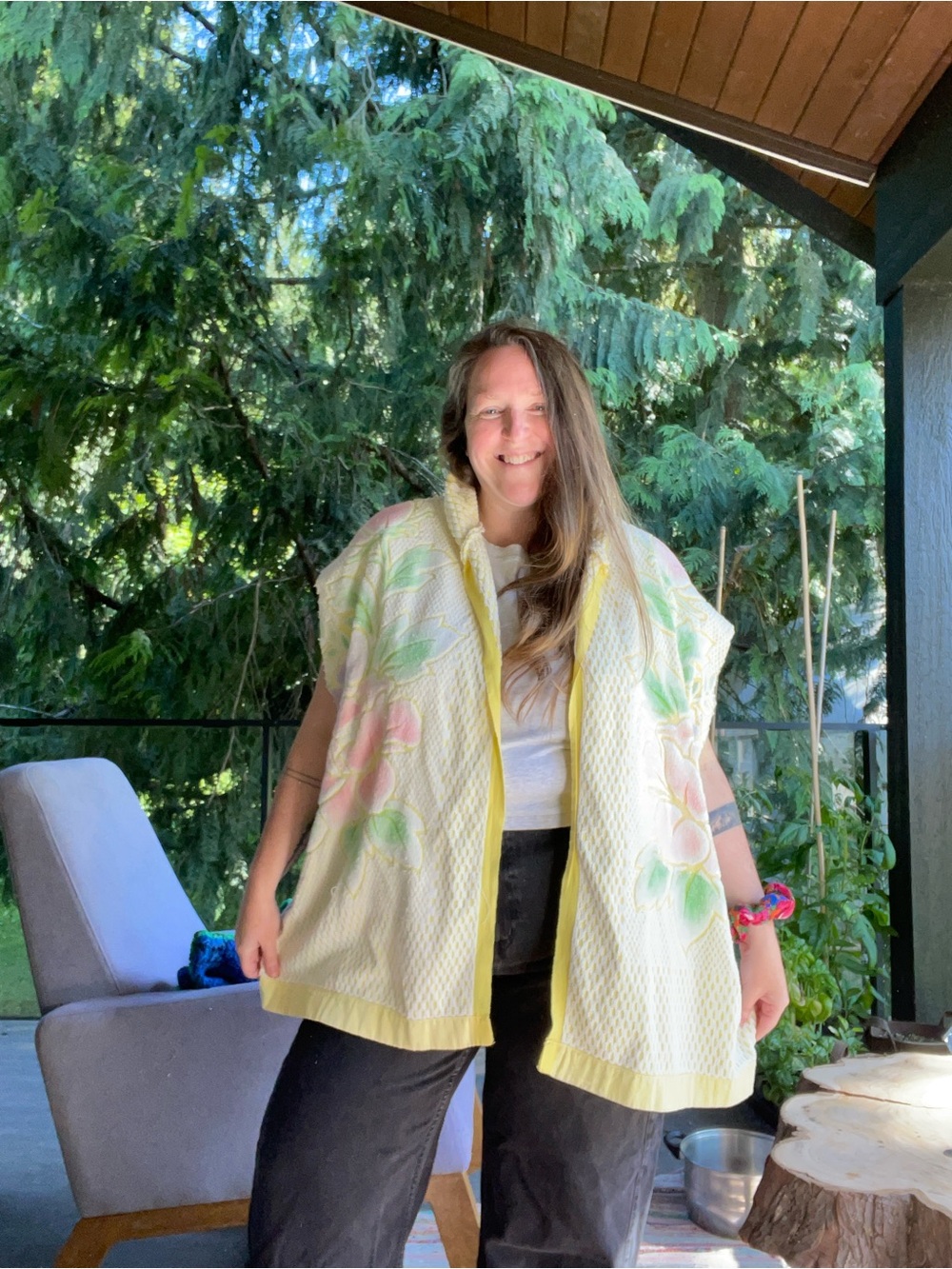 13. Handmade vintage towel coverup/cardigan butter yellow OS